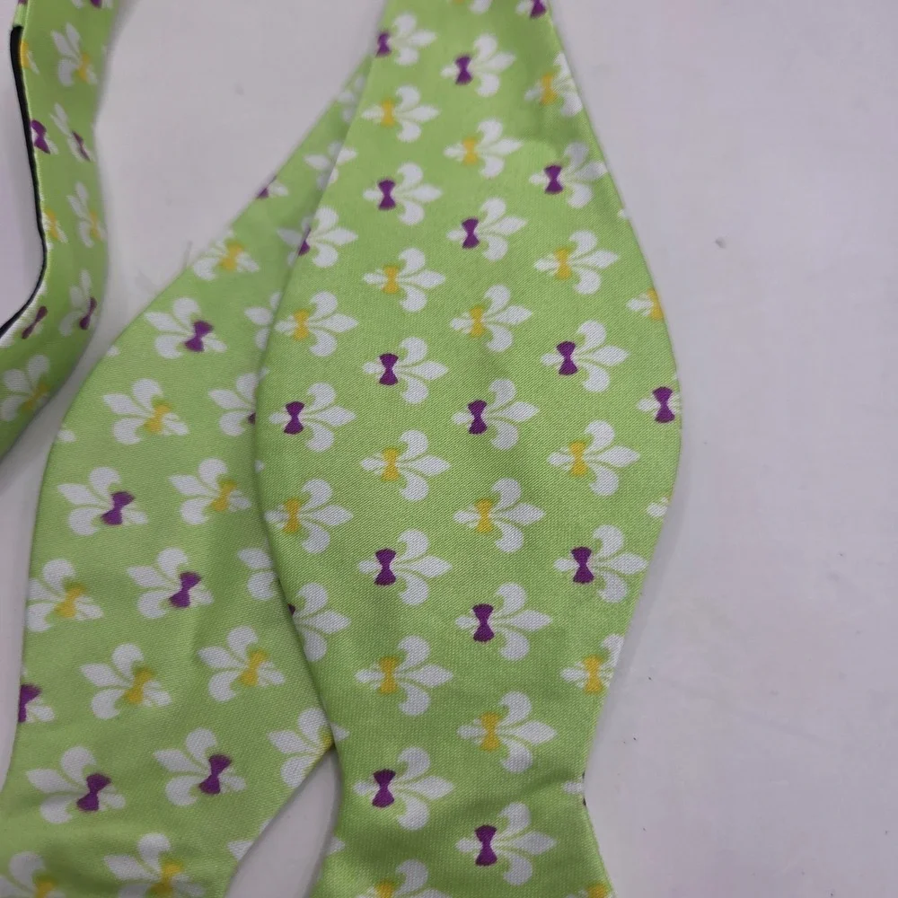Beauxtied Fleur De Lis Bowtie Lime Green & Purple White
